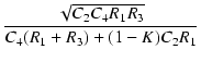 $\displaystyle {\frac{{\sqrt{C_2 C_4 R_1 R_3}}}{{C_4(R_1 + R_3) + (1 - K) C_2 R_1}}}$