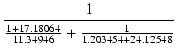 $\displaystyle {\frac{{1}}{{\frac{1+17.18064}{11.34946}+\frac{1}{1.203454+24.12548}}}}$